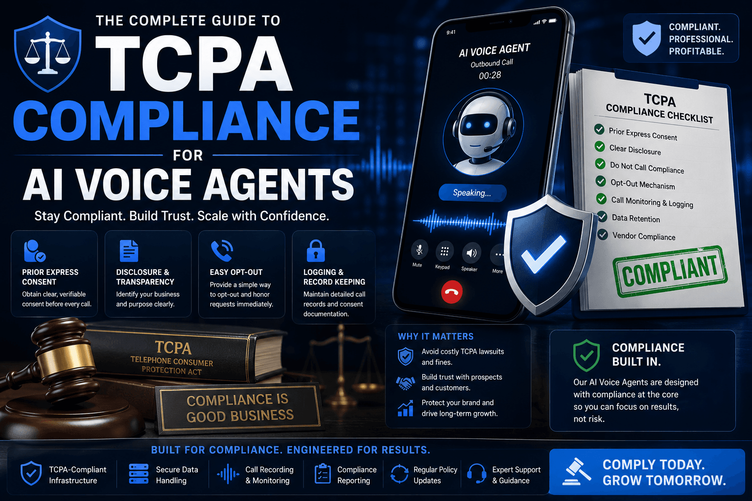 TCPA Compliance for AI Voice Agents: 2026 Legal & Operational Guide (Texas TCPA, Branded Caller ID, DNC, Recording Across State Lines) - Ringlyn AI voice agent blog
